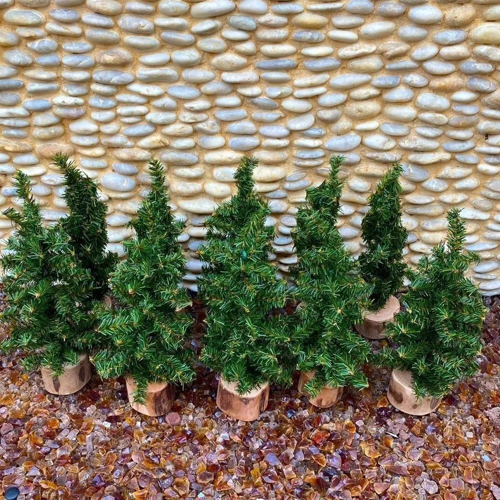 Lot of 10 Ten Miniature Christmas Trees on Tree Stumps. EUC. Decor Holiday